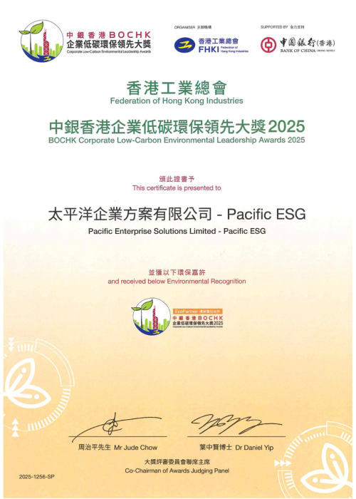BCOHK Certificate of Low-Carbon Environmental Leadership Award